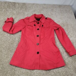 Banana Republic Women's Red Cotton Trench Coat  Size Small Belted Button Front